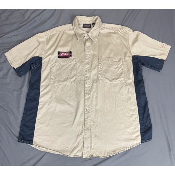 Dickies Other - Dickies Mens XL Khaki Navy Two Tone Short Sleeve Work Shirt Cotton Button Up